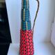 Scoubidou bottle with orange and blue and yellow brass handle 70s