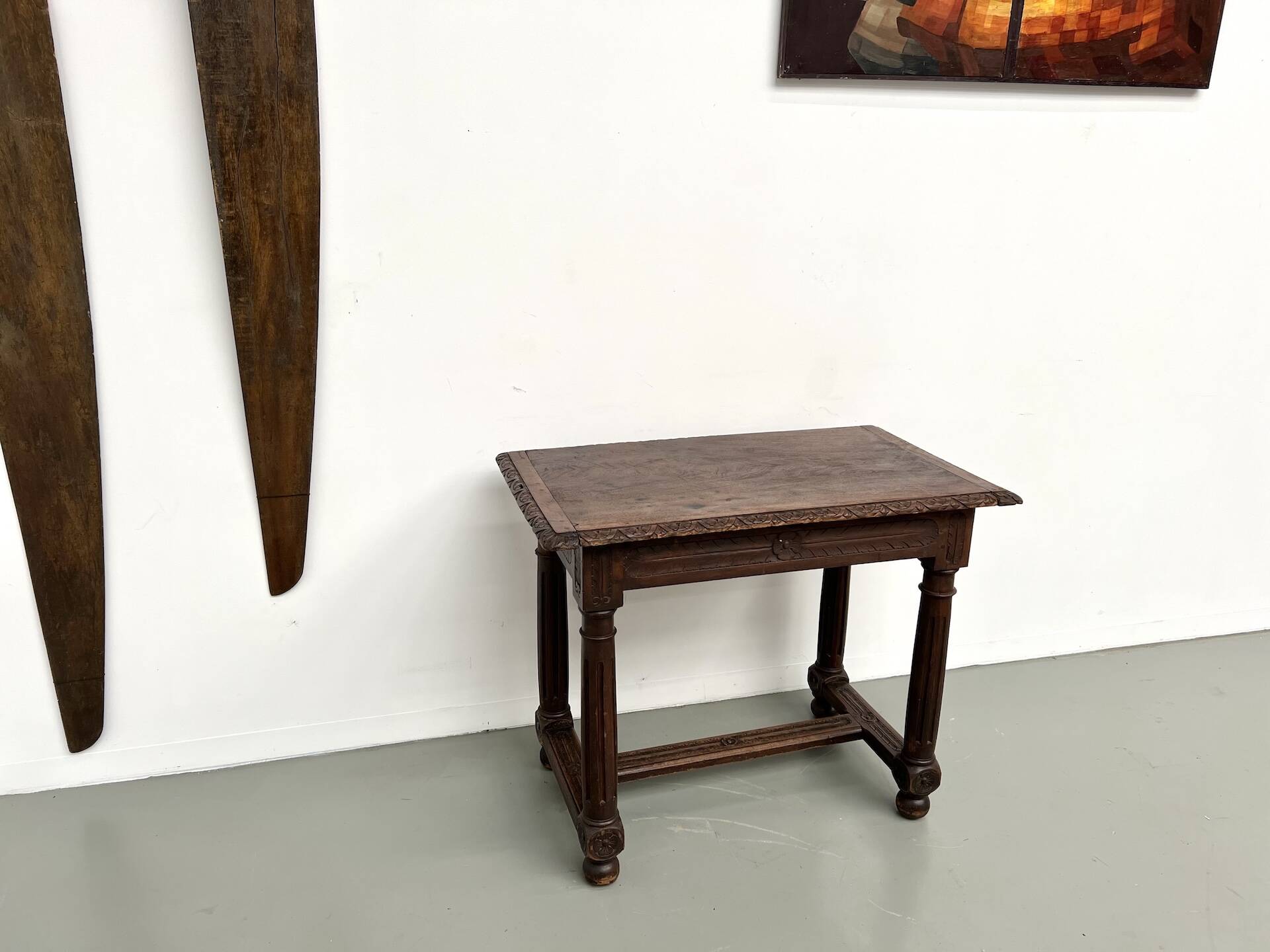 Small carved oak writing table, 19th century