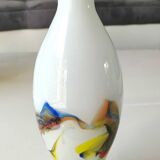 Flamed vase/volutes in white opaline/polychrome Art Glass. Murano style. High 23.5 cm
