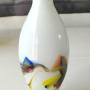 Flamed vase/volutes in white opaline/polychrome Art Glass. Murano style. High 23.5 cm