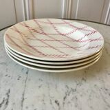 set of 4 hollow plates Badonviller pink rope pattern 30s