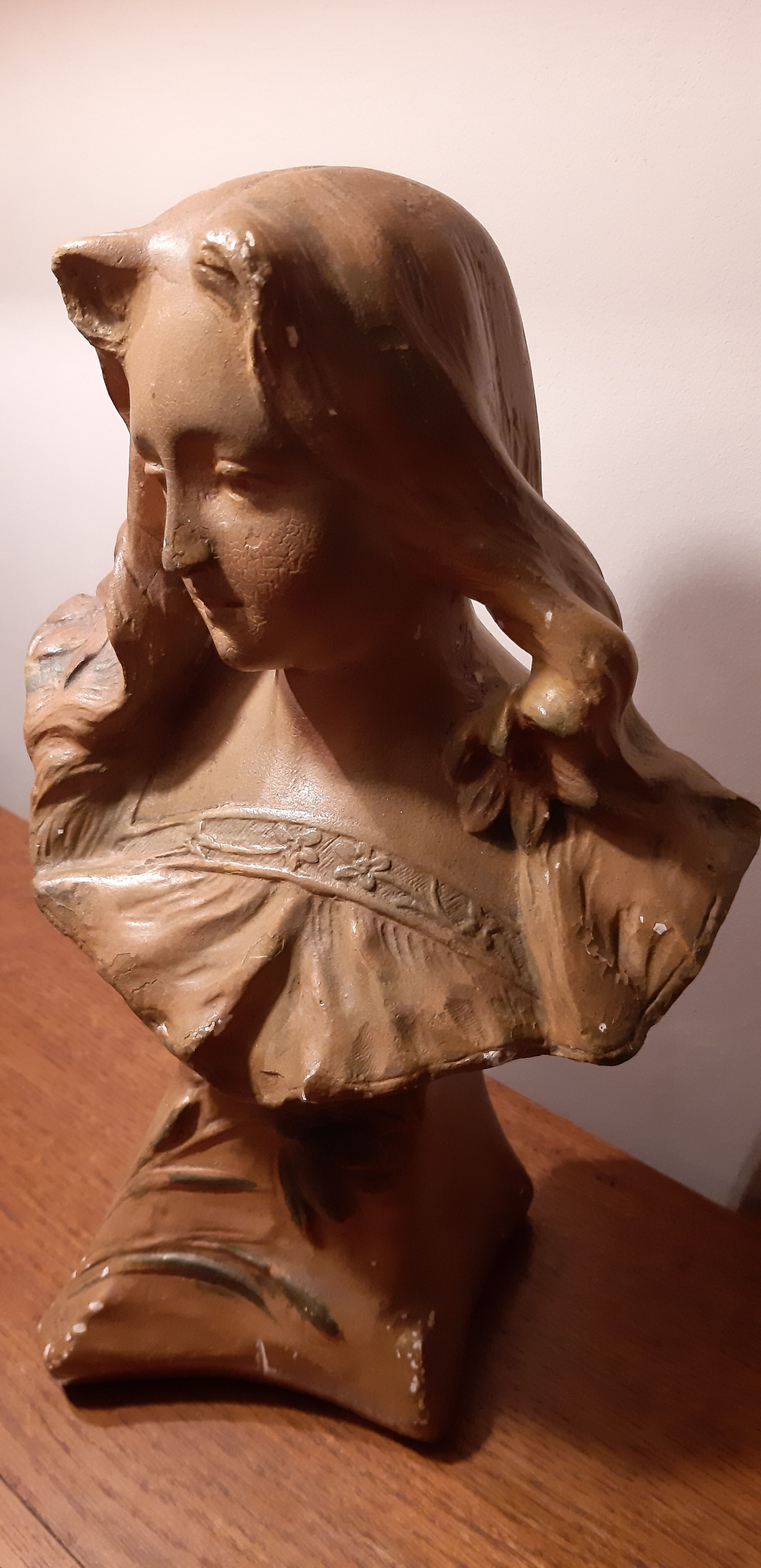 Bust in old plaster 1900 Art Nouveau signed Hochoch