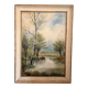 Tableau Peinture Huile Toile Berger Lac Vache Rivière Pêche Paysage PATRY