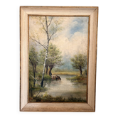 Oil Painting Canvas Shepherd Lake Cow River Fishing Landscape PATRY