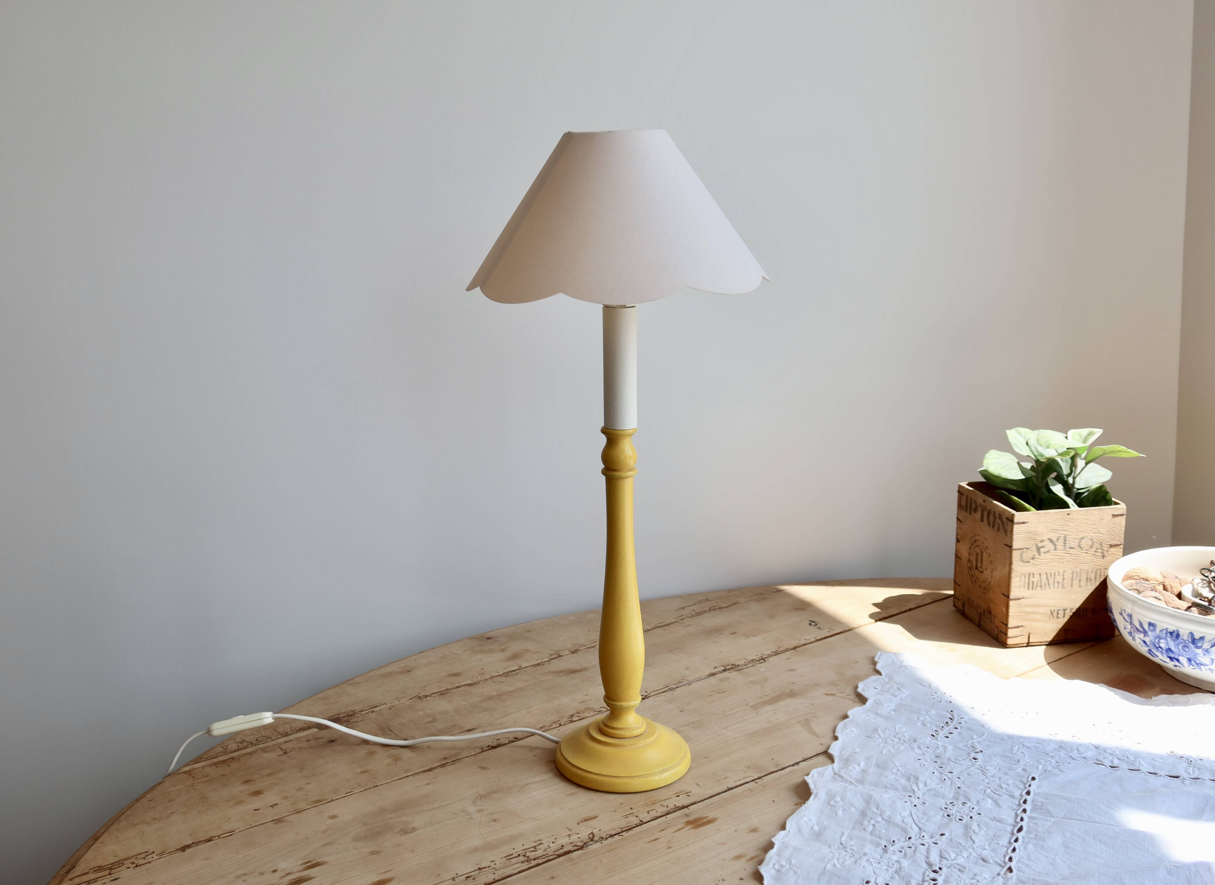Vintage wooden bedside lamp painted yellow – Lampshade