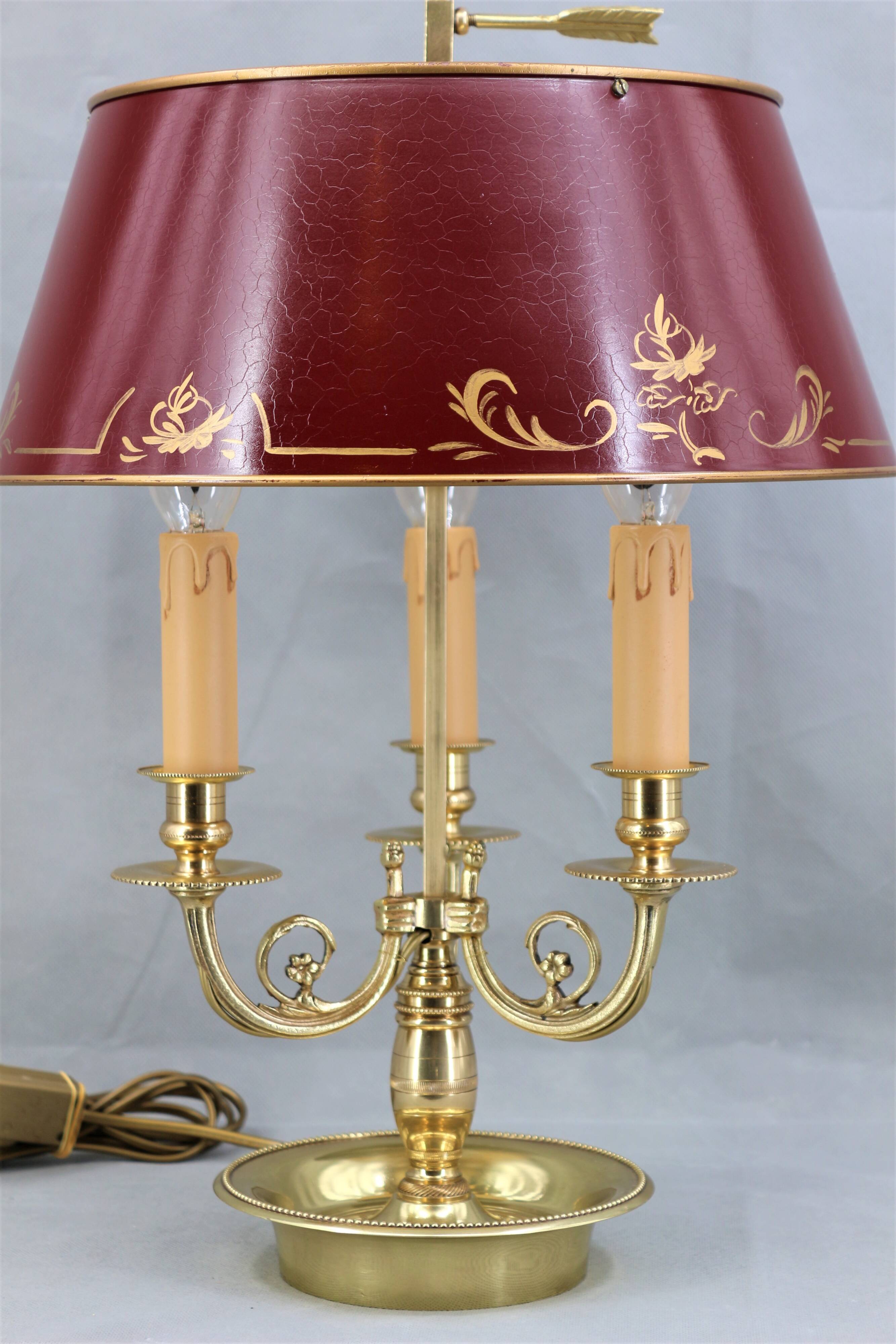 Bouillotte lamp in gilded bronze, Louis XV style, three lights
