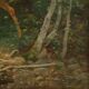 Old painting "Deer in the Woods" oil on canvas France 19th century