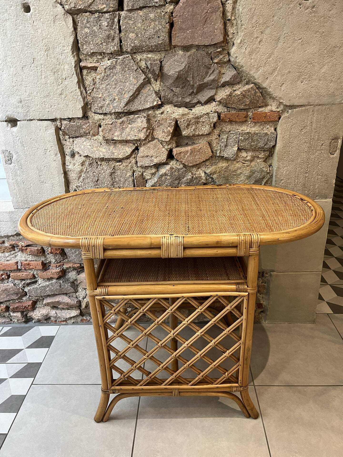 Table d'appoint, desserte en rotin, 2 niveaux