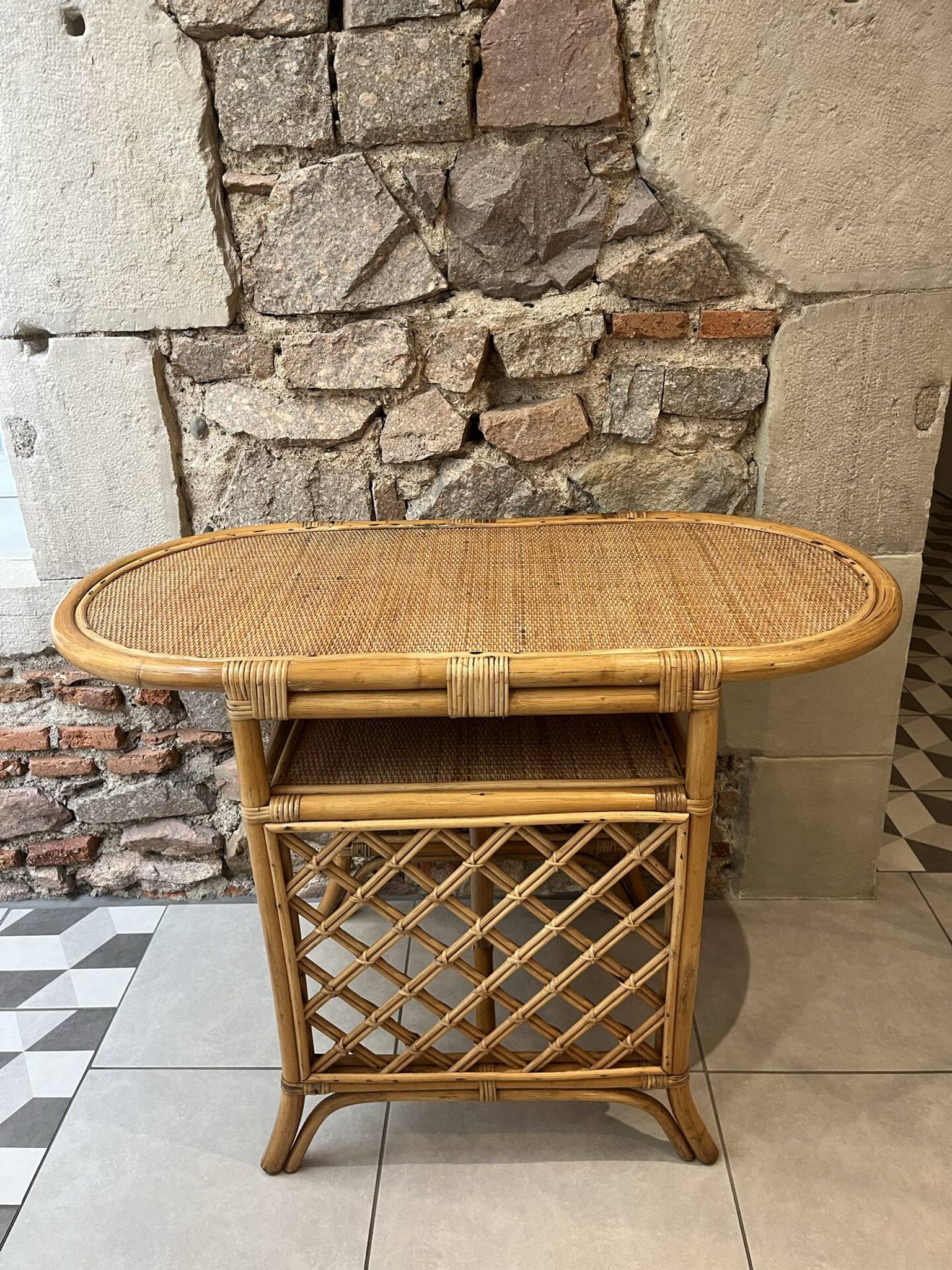 Table d'appoint, desserte en rotin, 2 niveaux