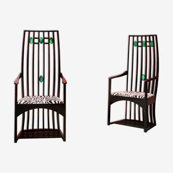 Charles Rennie Mackintosh Style High Back Armchairs