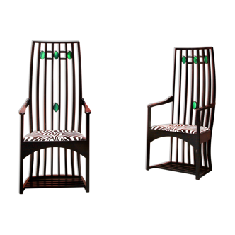 Charles Rennie Mackintosh Style High Back Armchairs