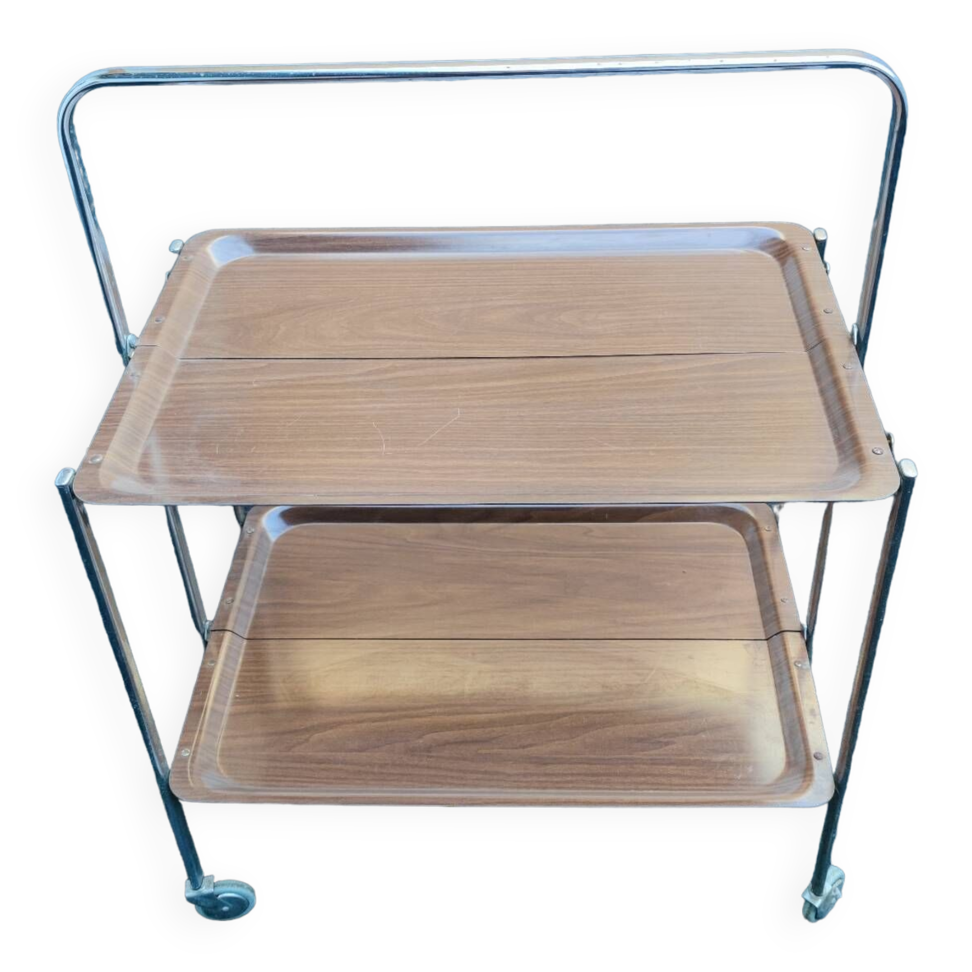 Folding side table on casters