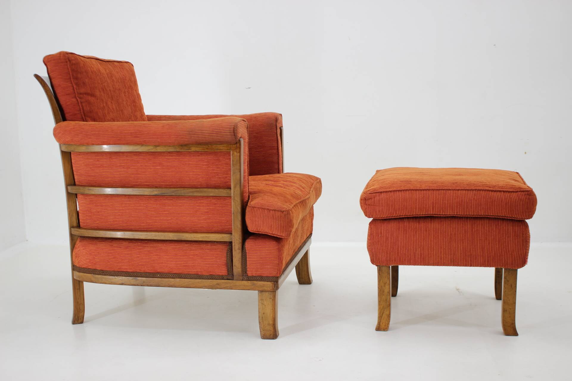 1930s art deco armchair with tabouret, czechoslovakia