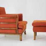 1930s art deco armchair with tabouret, czechoslovakia