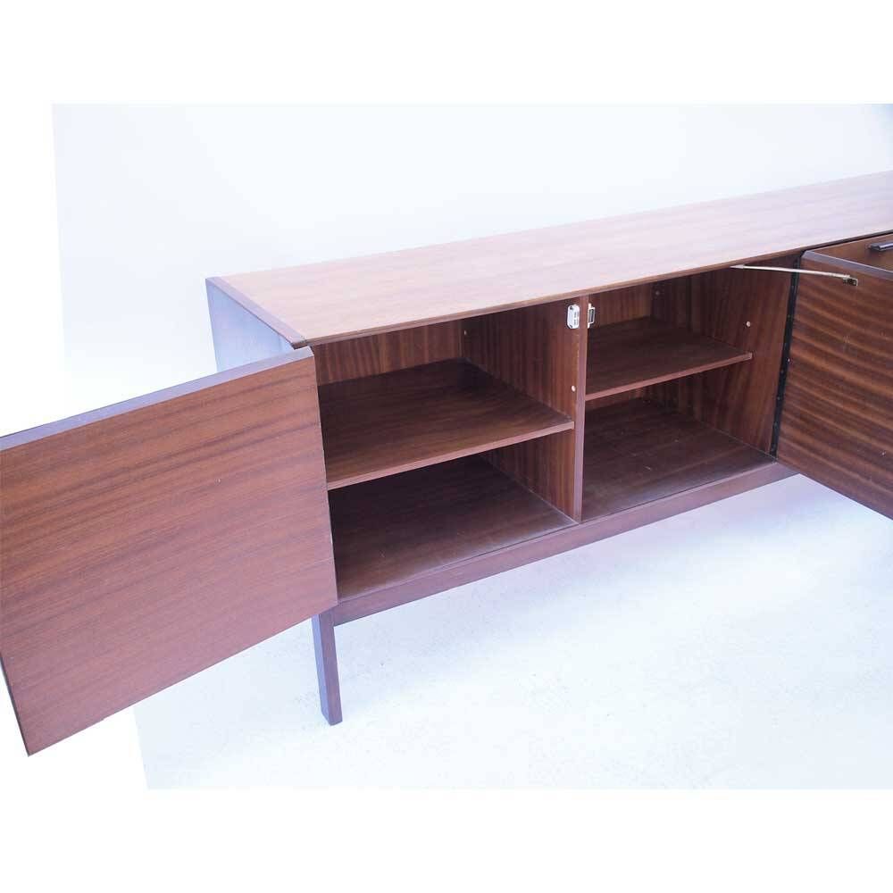Long Scandinavian vintage teak and leather sideboard