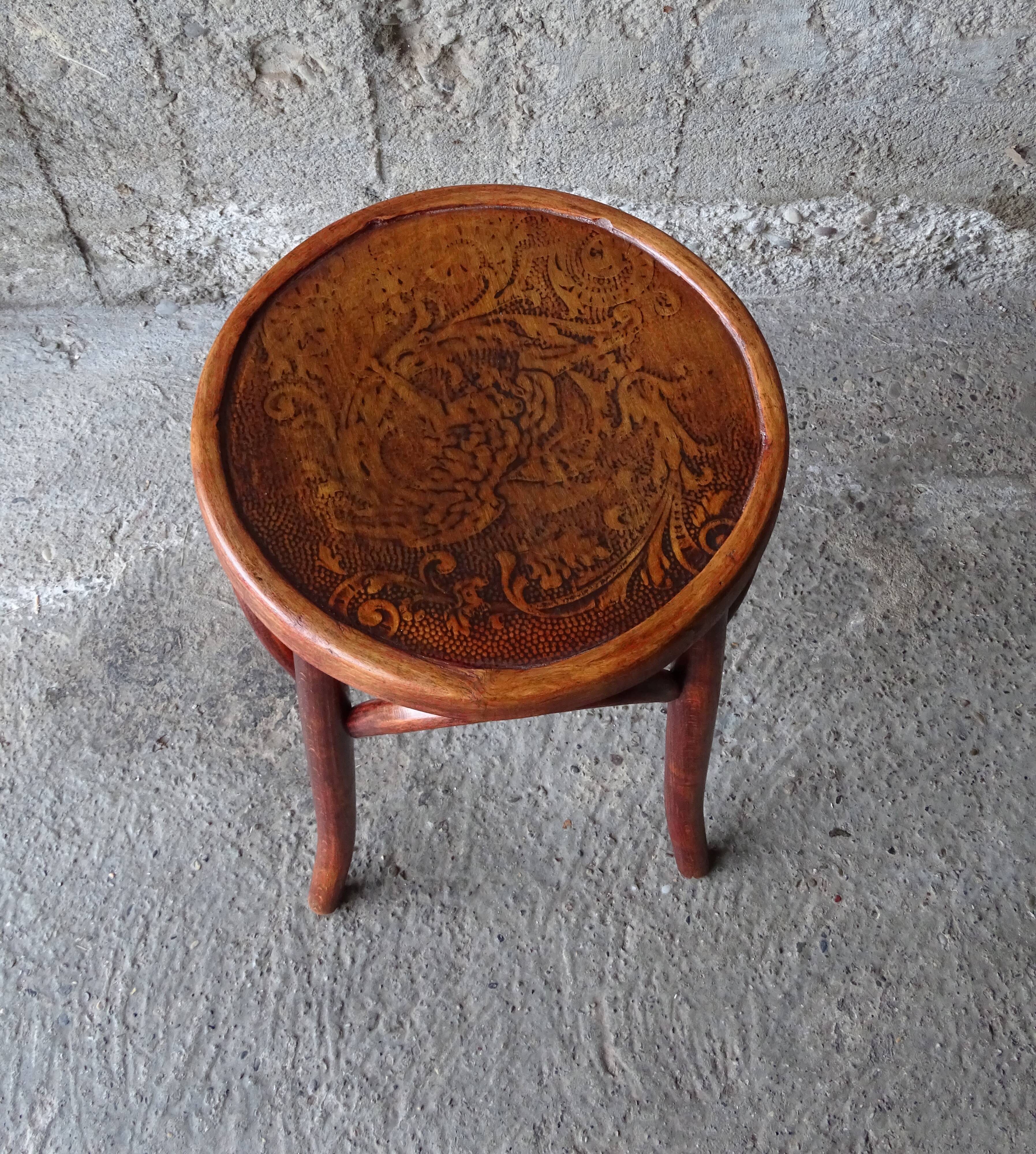 Bistro stool with thermoformed wooden seat, 1920
