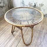 Vintage glass and rattan table