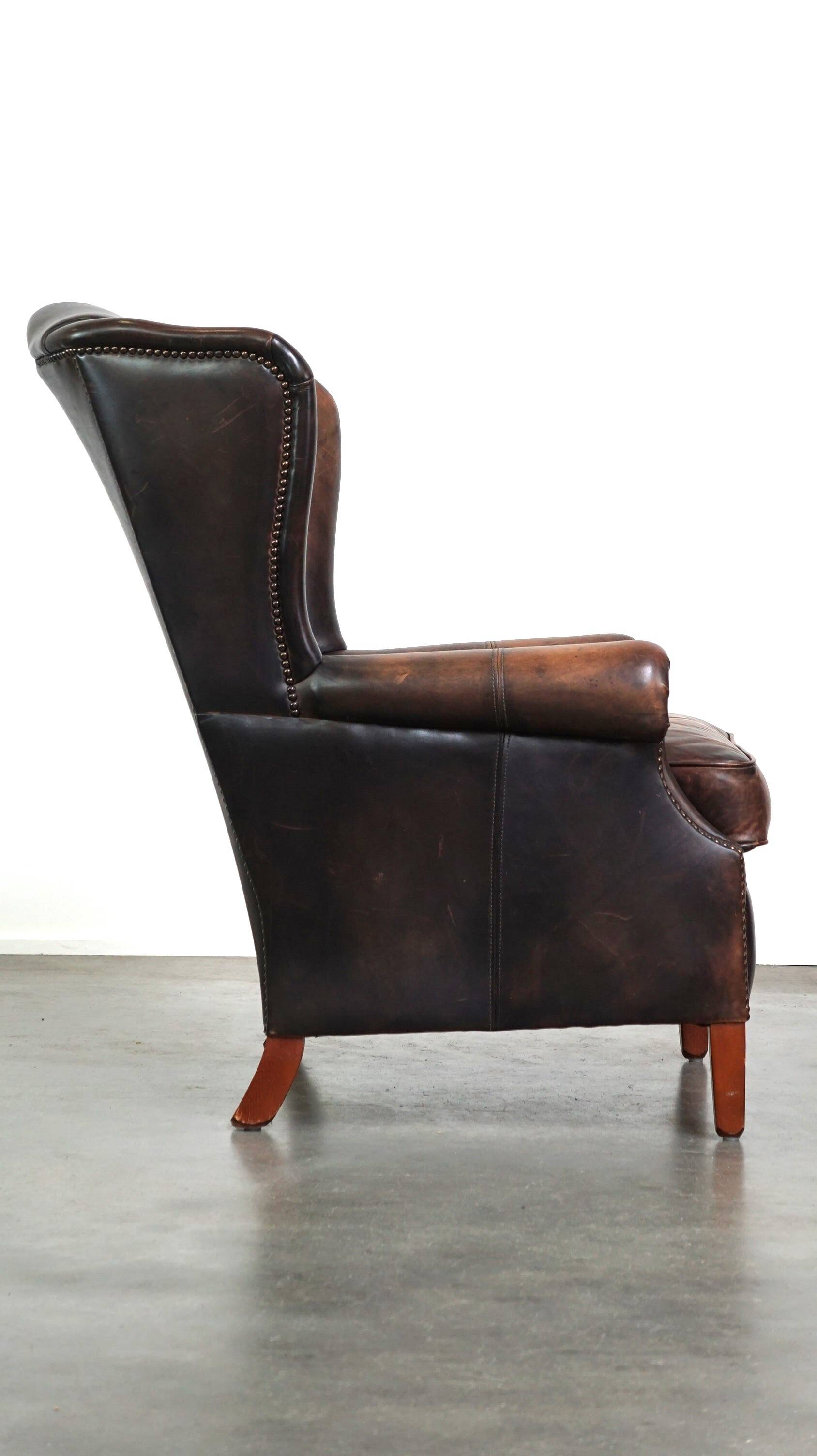 Cowhide Leather Wingback Armchair in English Style with Unique Colors and Excellent Comfort