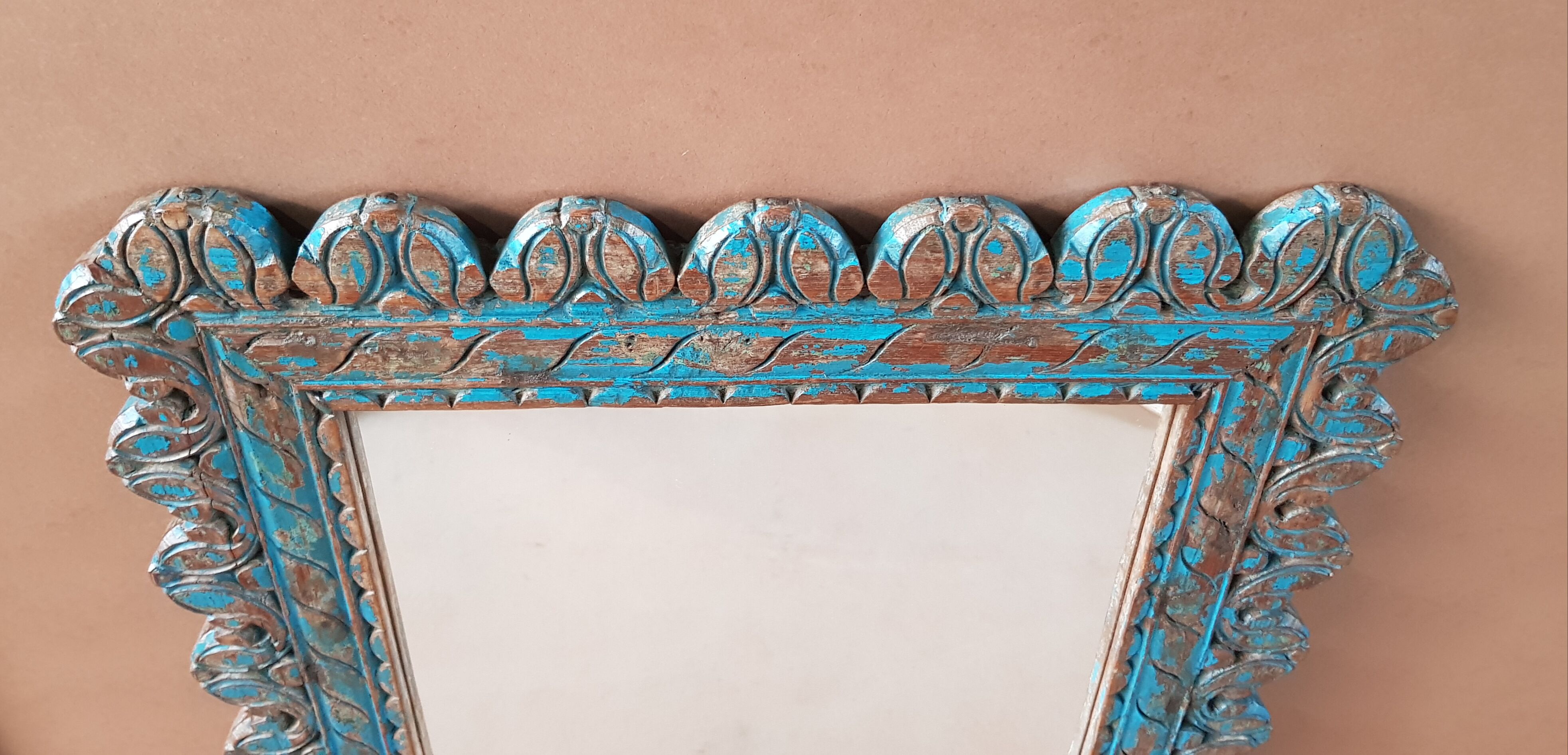 Burmese teak mirror with original blue patina