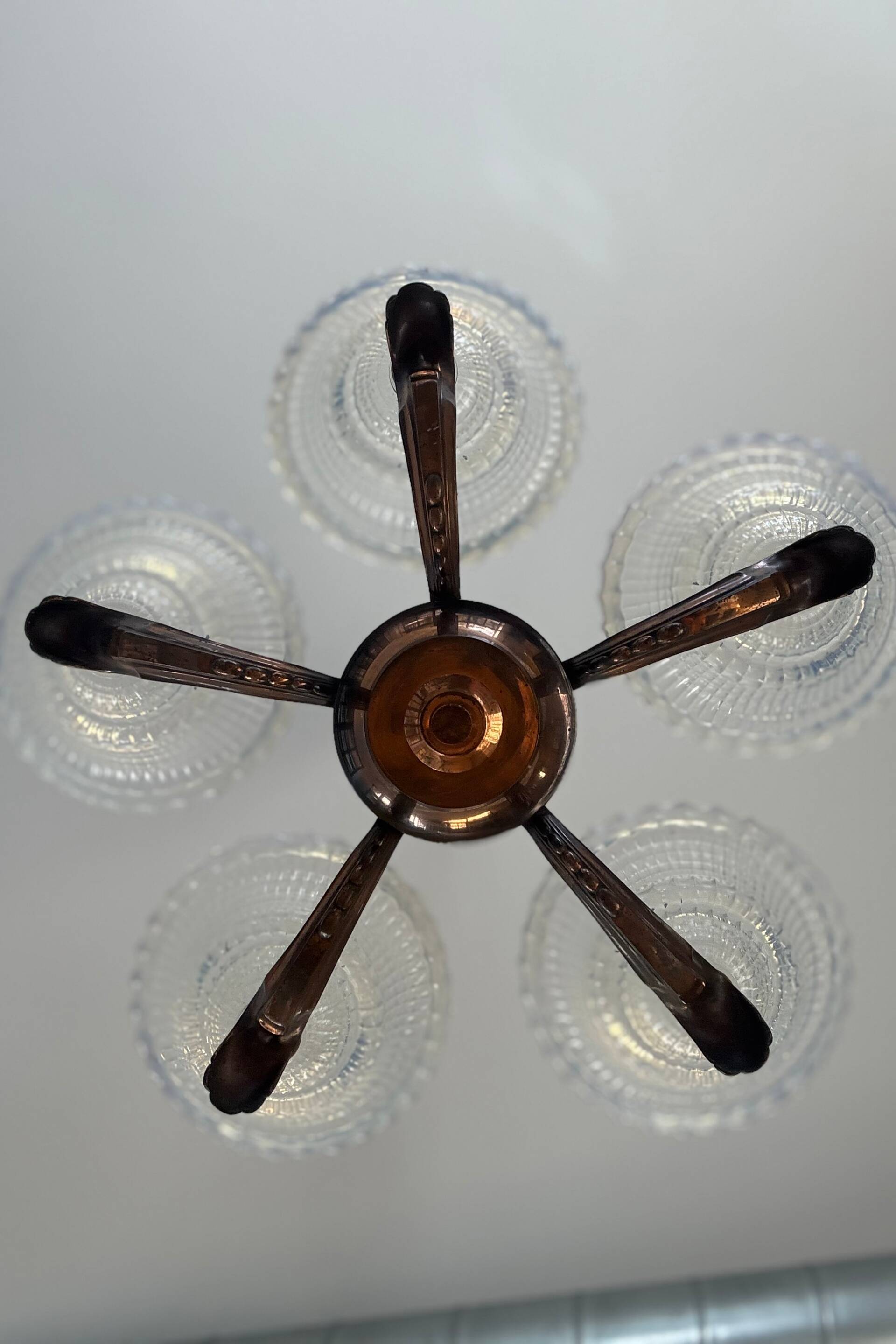 Art Deco lustre, opalescent glass, Ezan & Petitot, signed.