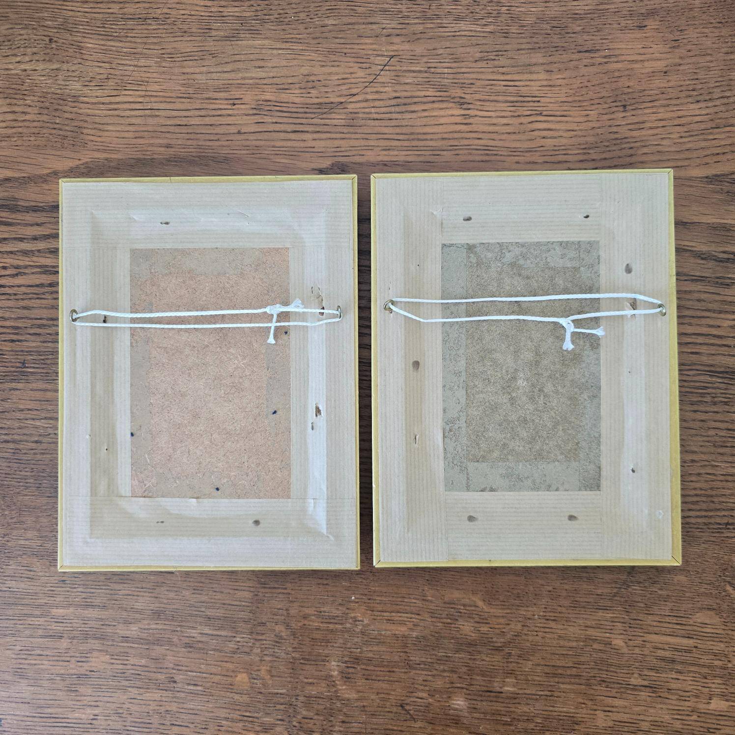 Set of 2 gilded frames under glass – V. Mappin purple flowers – 21.5 x 16.5 cm