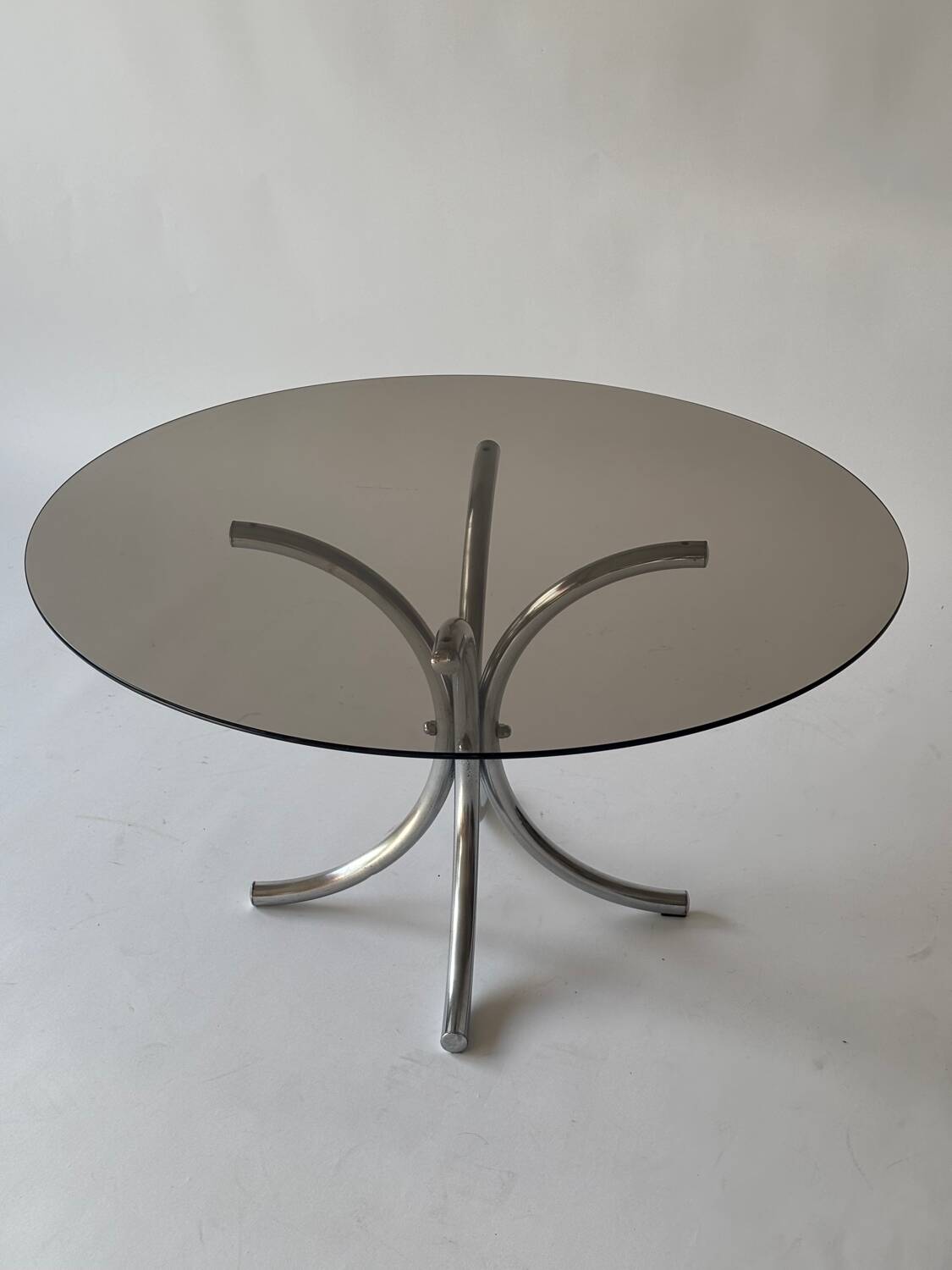 Chrome metal and smoked glass coffee table, 1970