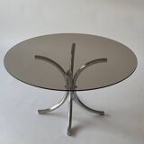 Chrome metal and smoked glass coffee table, 1970