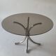 Table basse métal chromé et verre fumé 1970