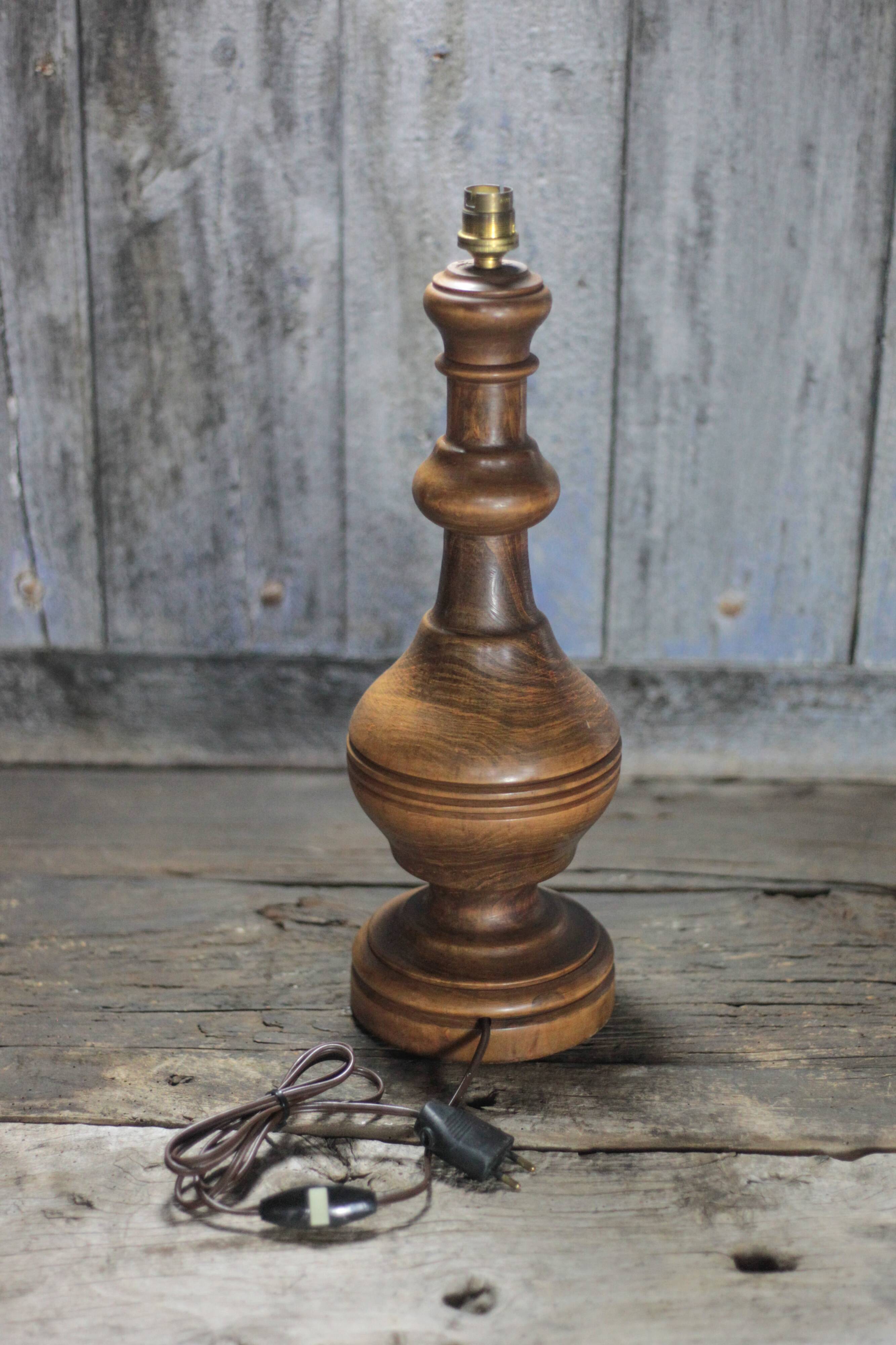 Large wooden lamp, vintage wooden lamp base, table lamp, living room lamp.