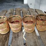 Série de 4 mini cache-pot en paille et fil d'osier tressés