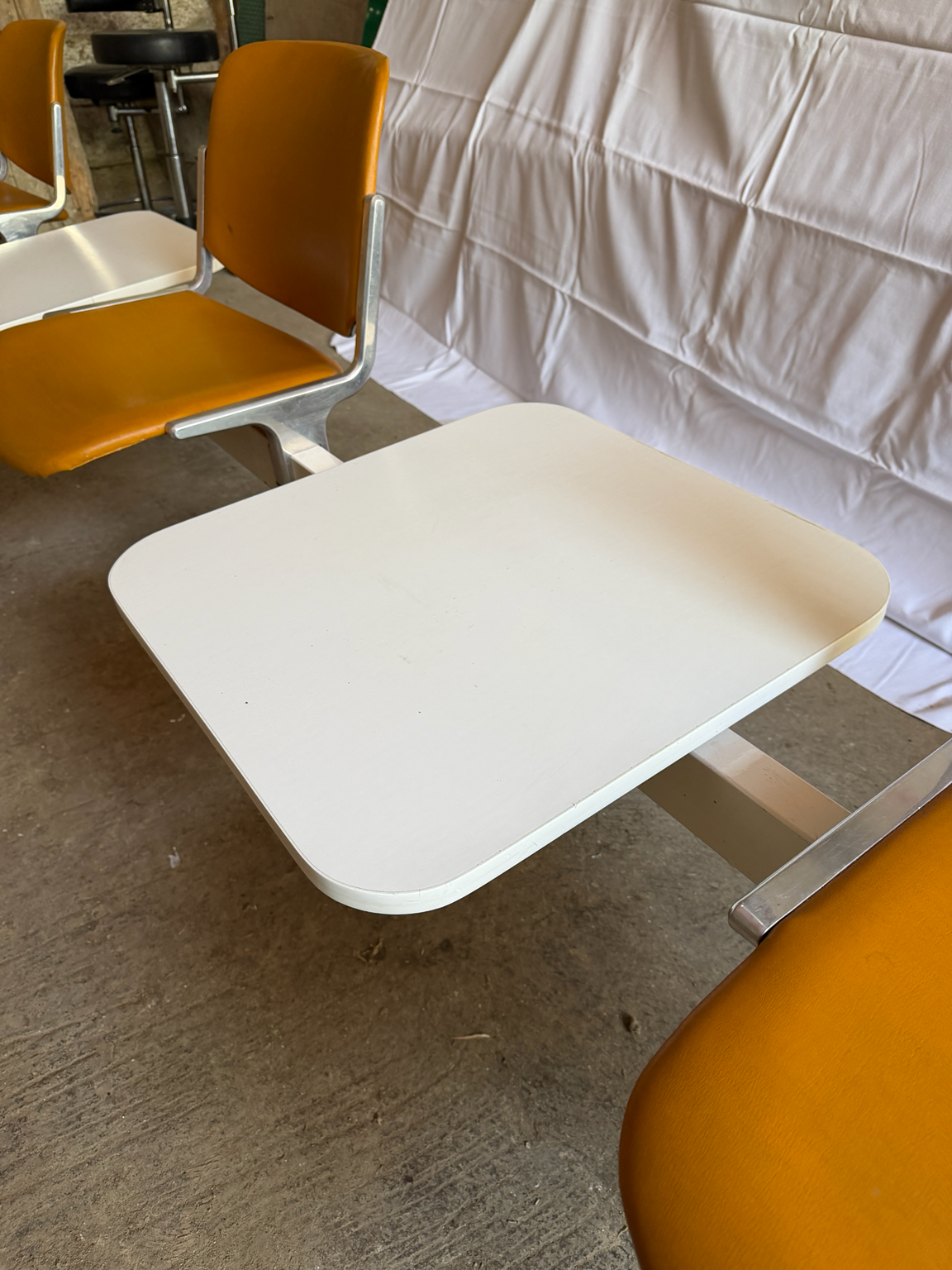 Vintage 3-seater waiting bench with integrated tables - 1970s