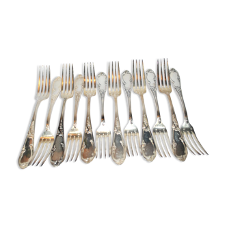 Set of 12 vintage silver metal table forks sfam beloved