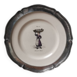 Vintage St Clément plate to hang with pewter frame stamped pewter of the fountain France