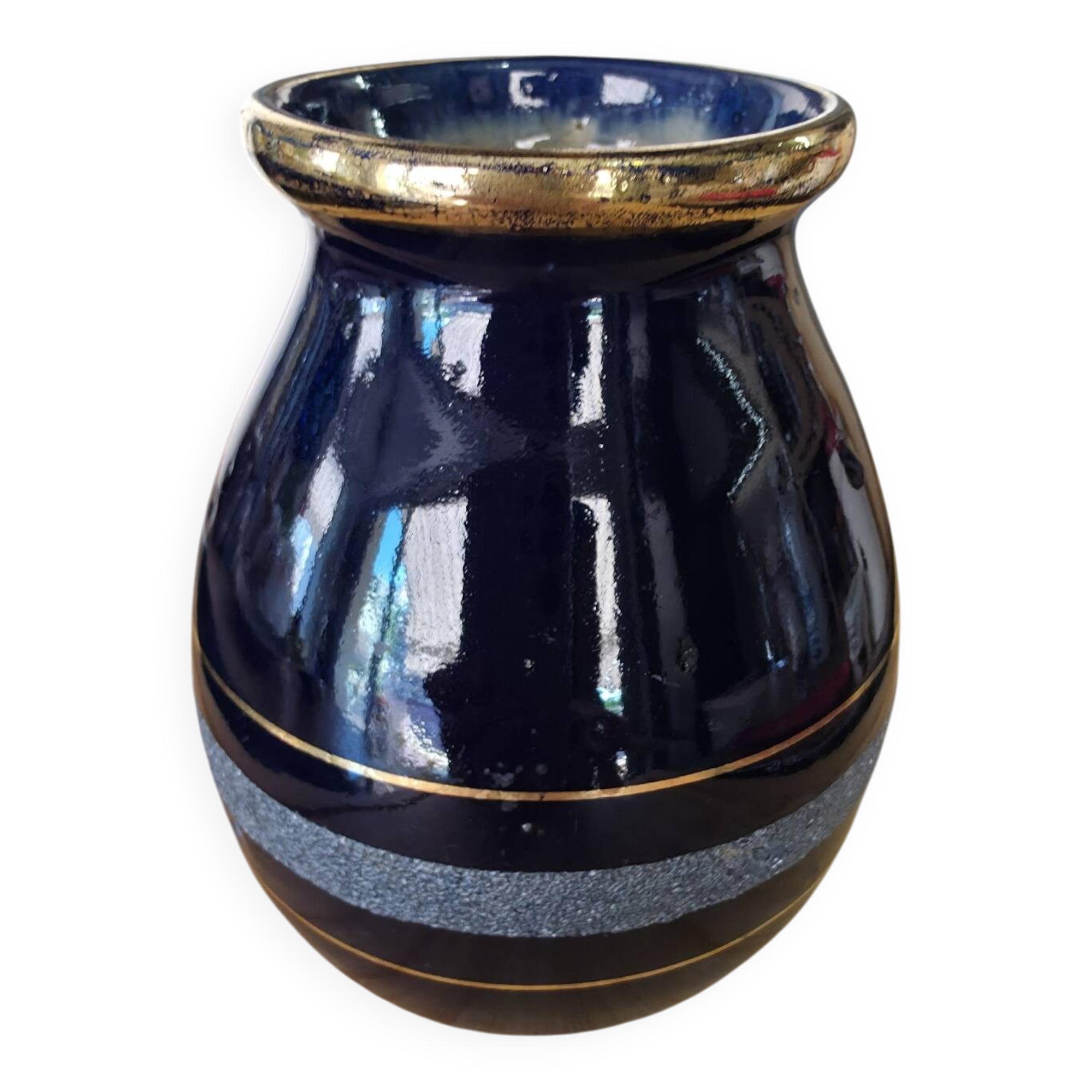 Small Art Deco Cobalt Blue Vase Gold Signed JEB Circa 30/50