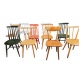 Set of 12 mismatched bistro chairs 1960
