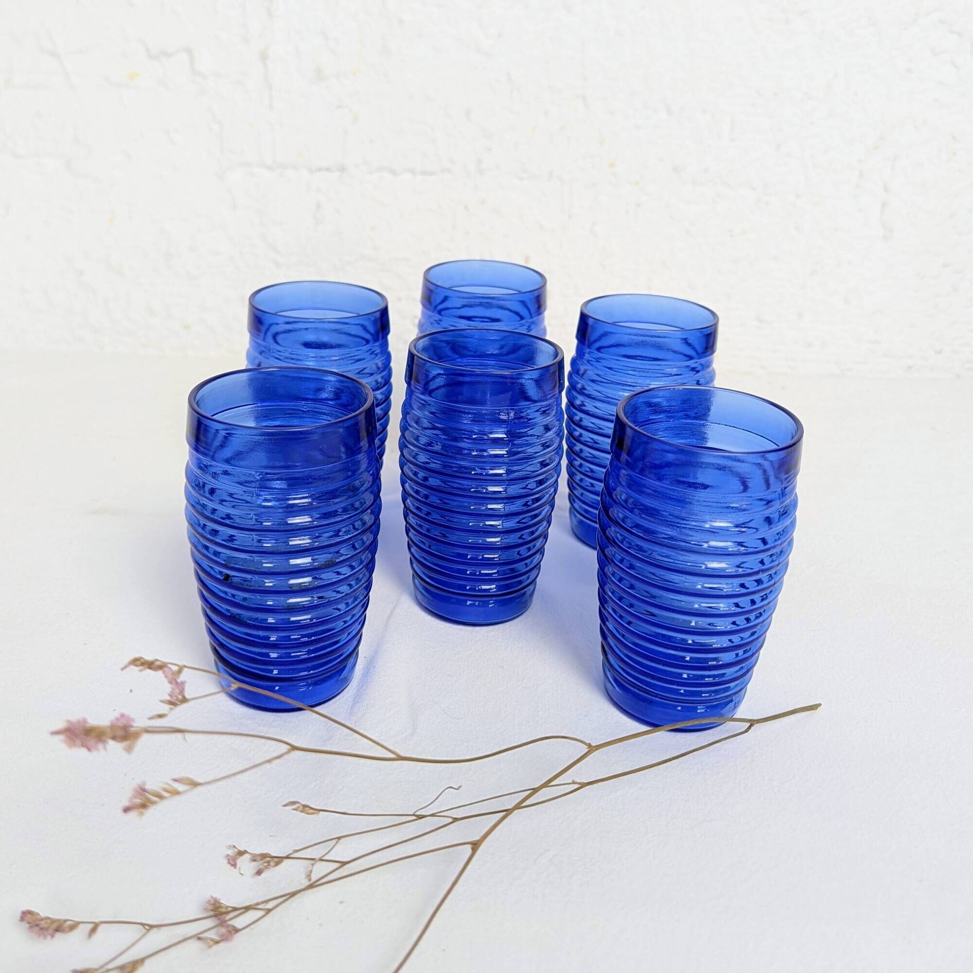 Set of 6 ribbed blue glasses Cisper