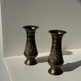 Pair of two small chiseled metal vases H15.5 D6.5