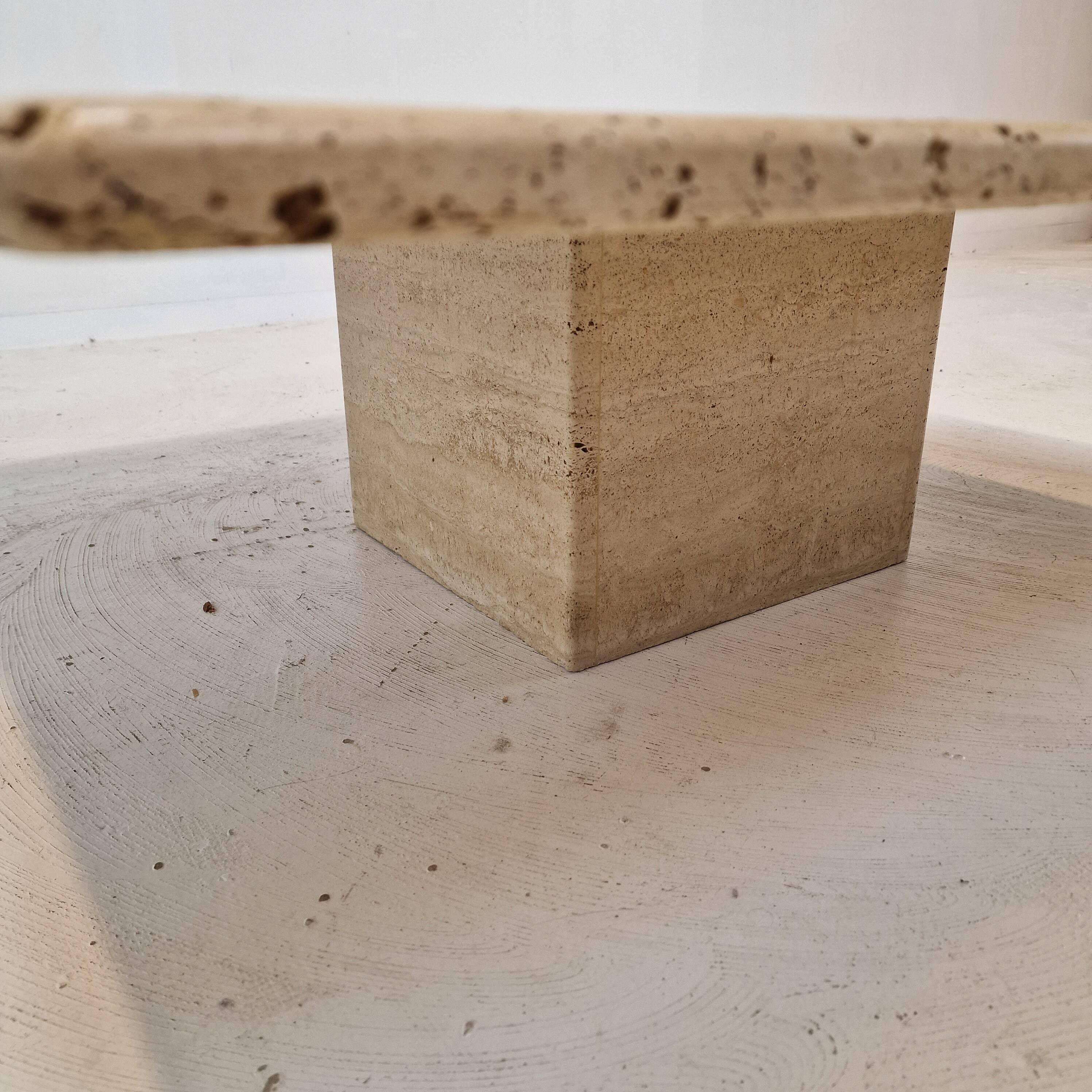 Italian Square Coffee Table in Travertine, 1980s