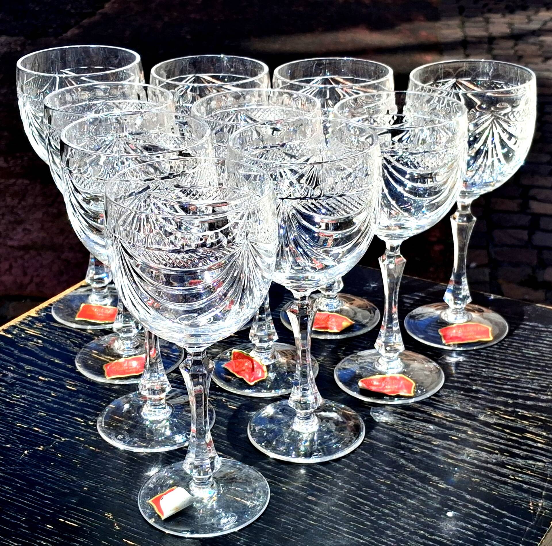 Set of 10 new Lorraine crystal wine glasses.