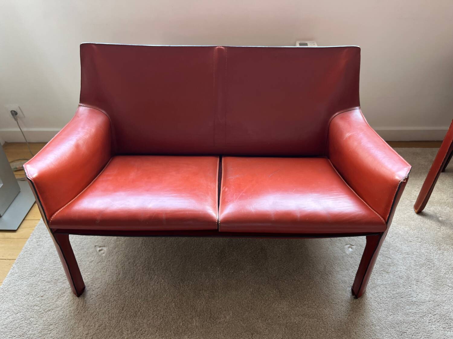 Cognac CAB Cassina 2-seater leather sofa