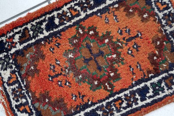 Tapis vintage du Moyen-Orient Hamadan fait main en laine – 41 x 58 cm années 1970