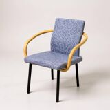 4x Chaise Mandarin par Ettore Sottsass pour Knoll, 1986 - Tissu bleu, bambou
