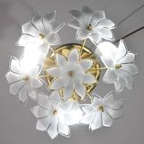 Set of 2 Charming Murano Vintage Ceiling Light White Flowers, 1970s