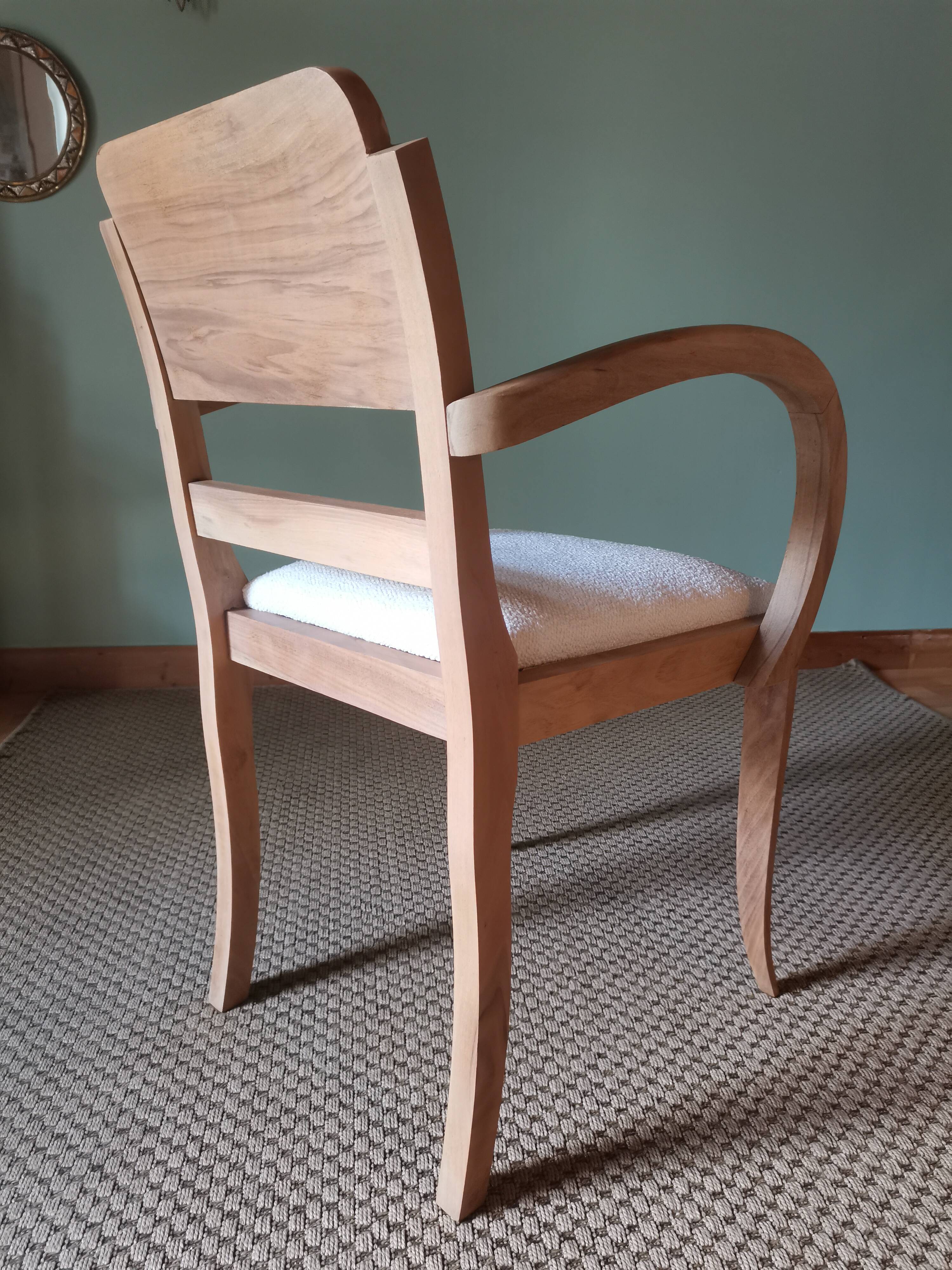 Fauteuil bridge art deco bouclette blanche