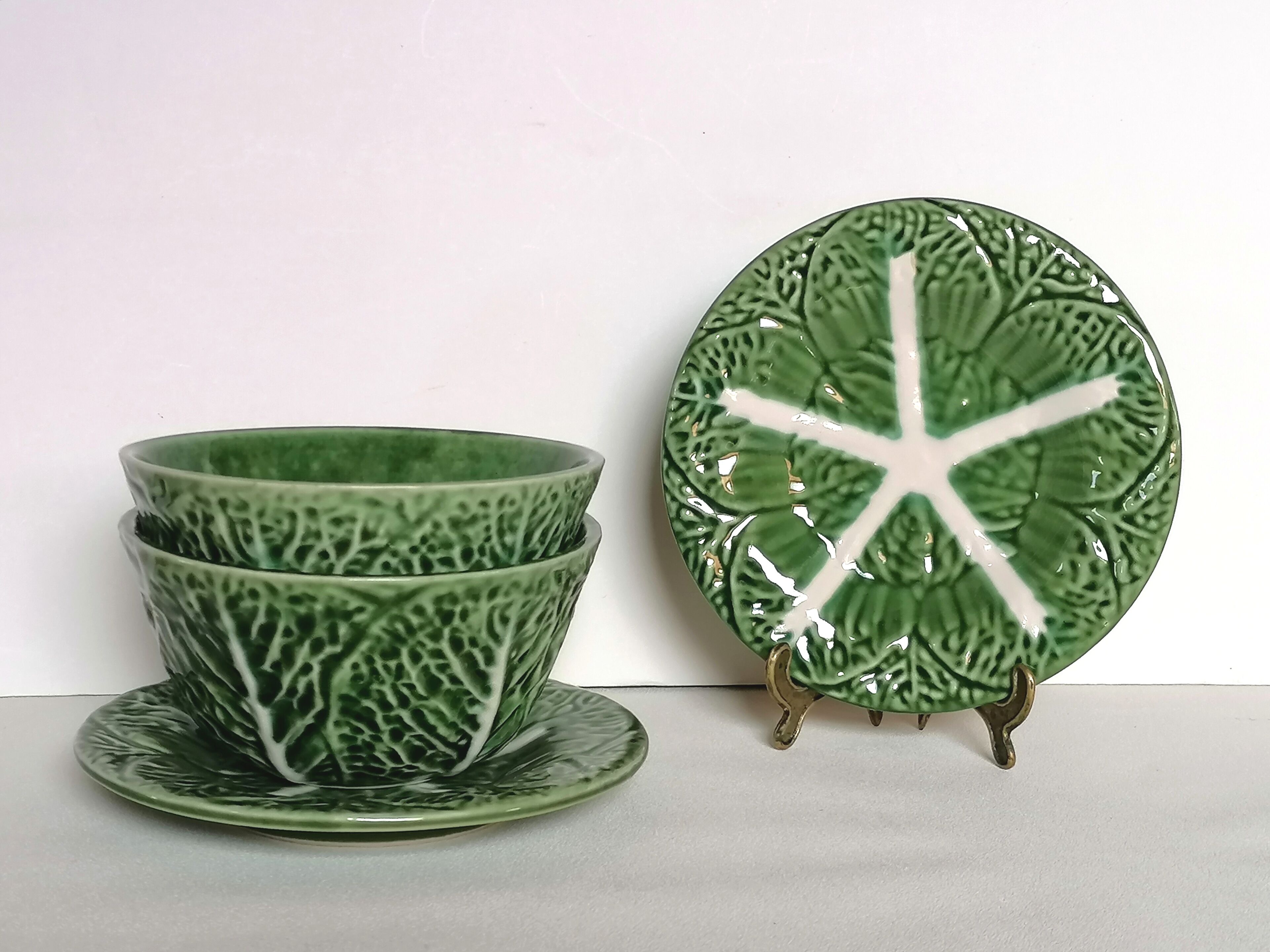 Two bowls in dabbling and their plates leaves cabbage