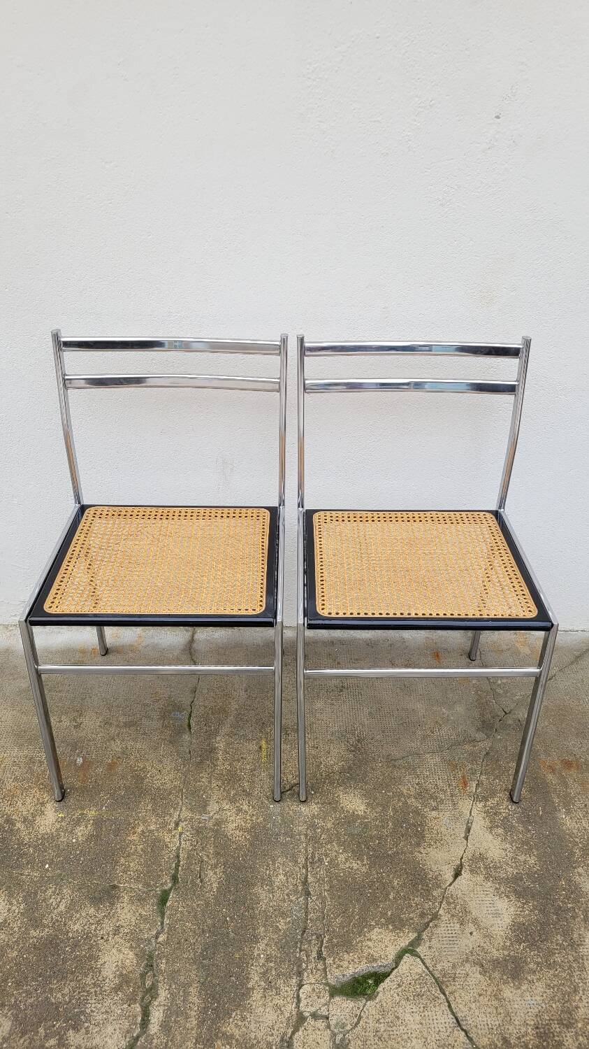 Paire de chaises en métal et cannage style Breuer ,1970