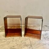 Pair of vintage smoked brown plexiglass side tables