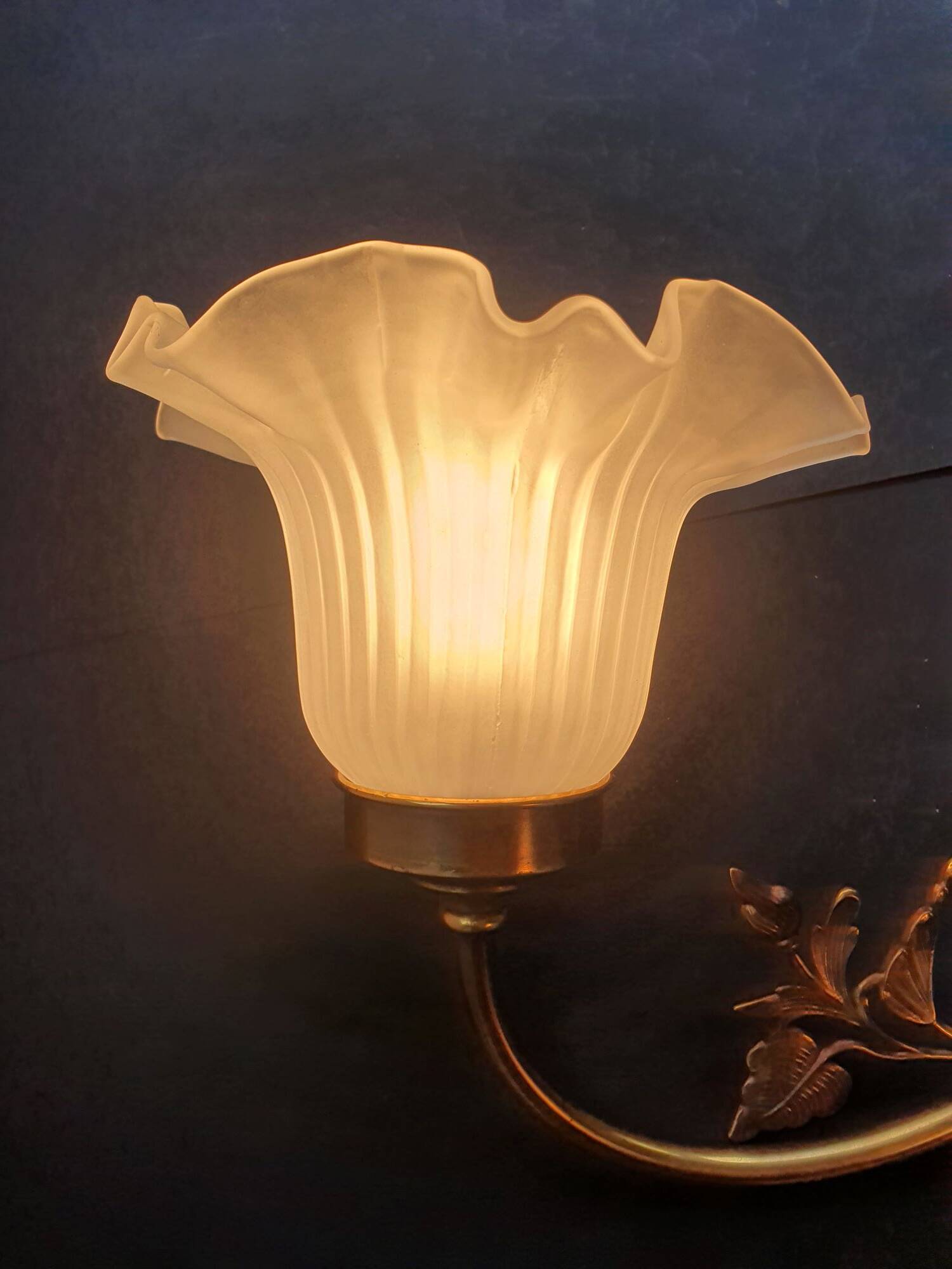 Paire d'appliques murales grandes doubles Art-Déco tulipes vintage France