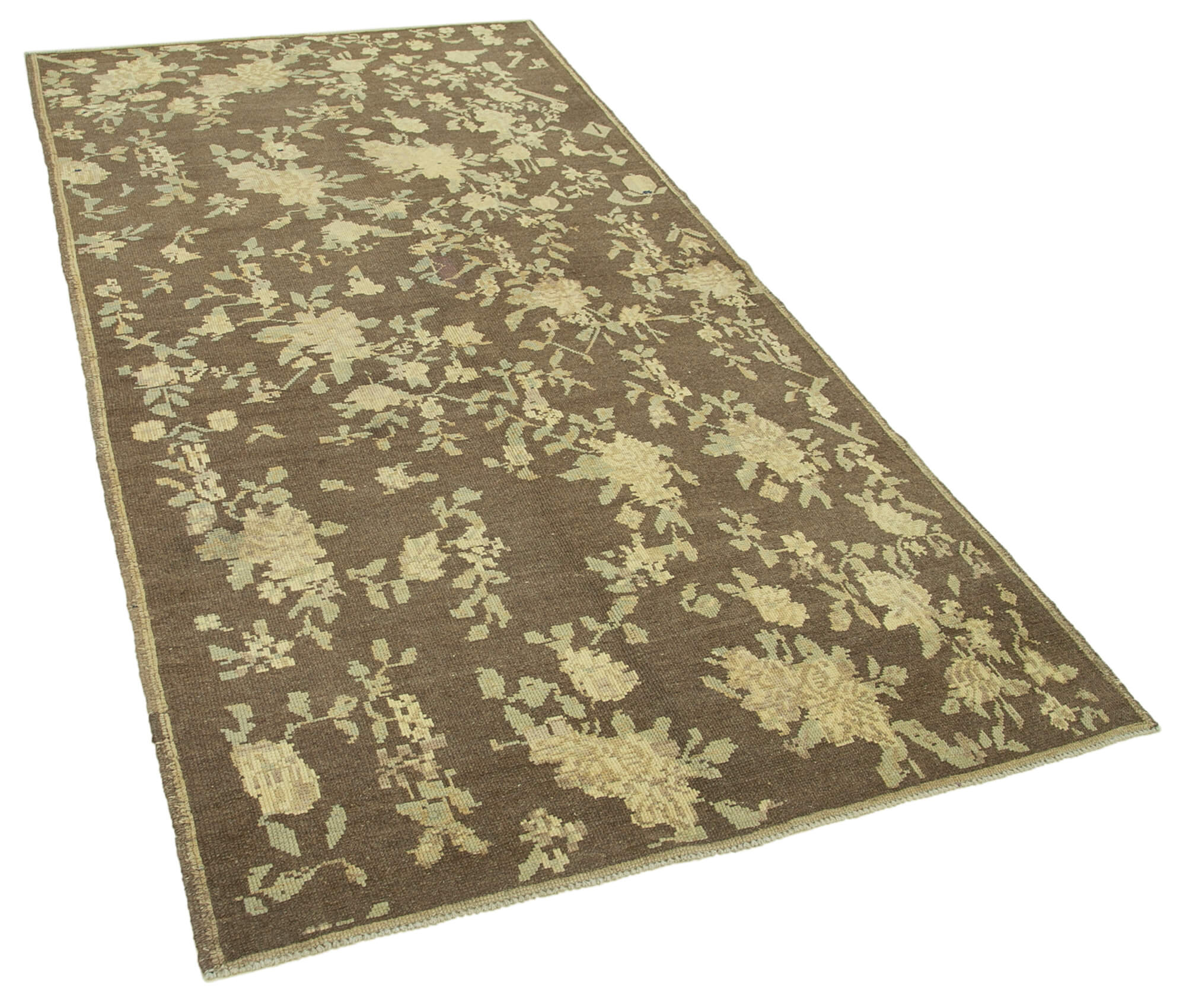 1950s hand-knotted rustic turkish beige carpet 125 cm x 244 cm