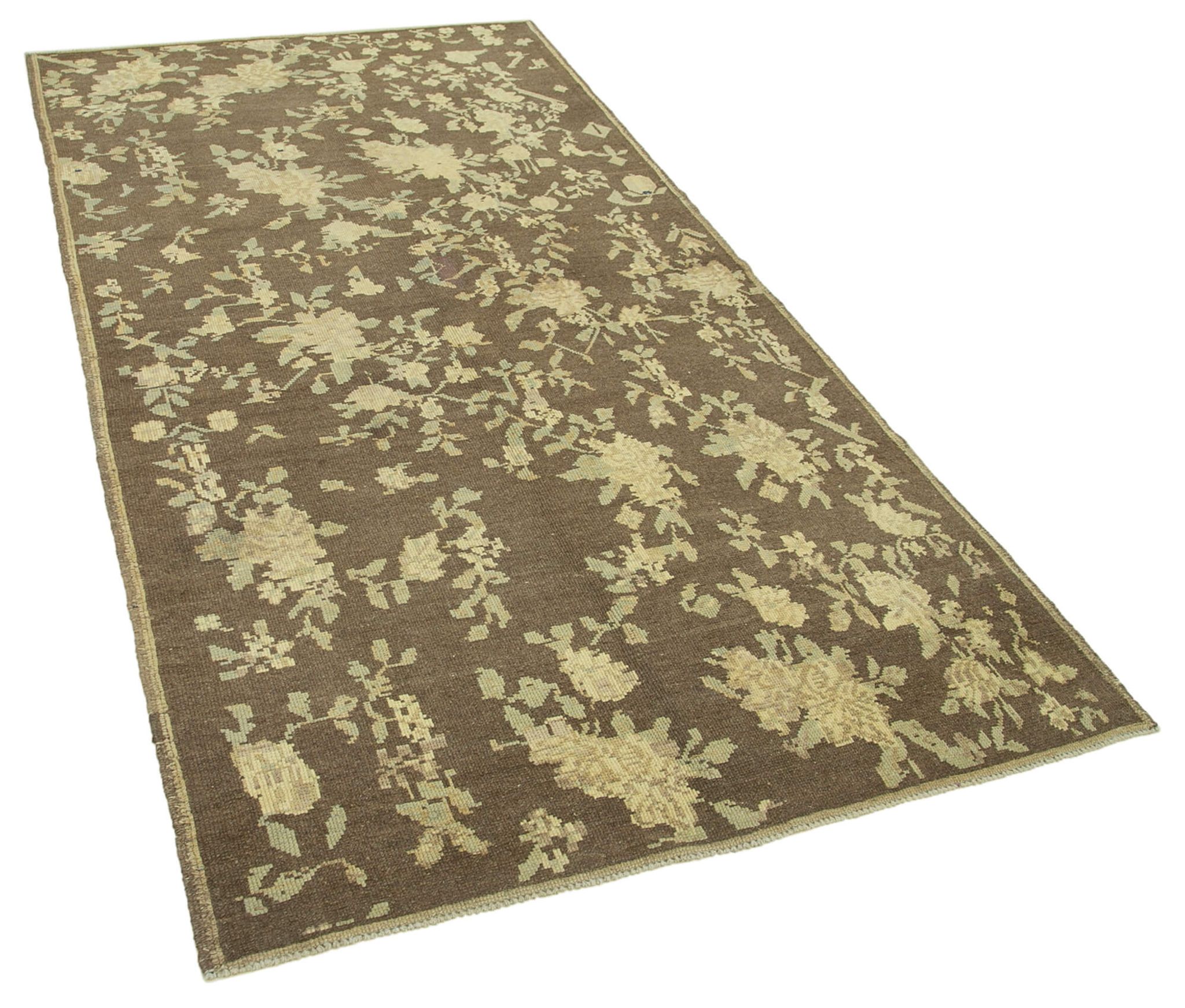 1950s hand-knotted rustic turkish beige carpet 125 cm x 244 cm